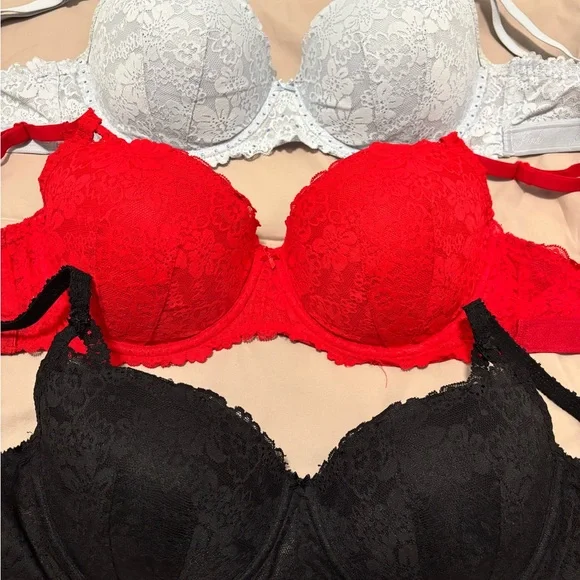 Pink by Victoria’s Secret Lightly Lined Balconette Bra Set - Blue, Red, Black - Picture 2 of 6